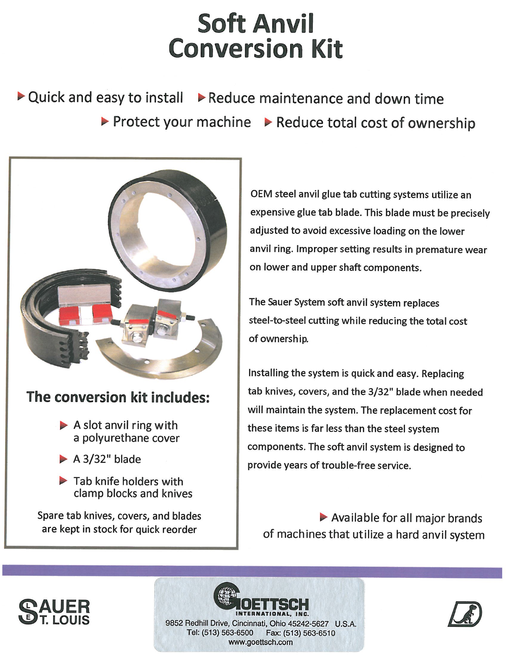 ¡Conozca más del kit de conversión de sufrideras suaves y de las cuchillas de puntada Sauer System en el folleto!